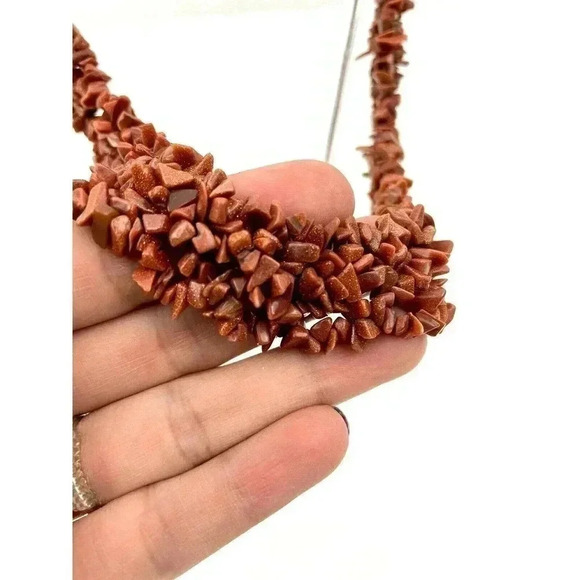 VTG Set Brown Goldstone Speckle Chips Cluster Necklace with Bracelet 925 WJ 18" - Picture 6 of 12